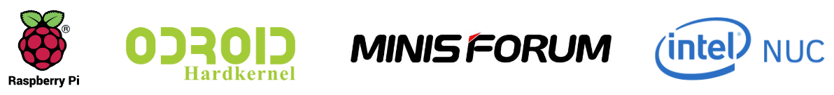 Raspberry Pi, ODROID, MINISFORUM, Intel NUC Logos
